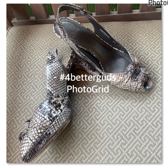 Stuart Weitzman Snake Embossed Platform Peep Toe Slingback High Heel Pumps 10 - Picture 4 of 16
